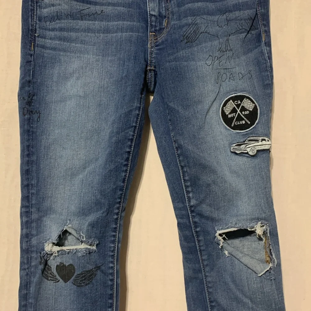 Women's Blue Distressed Jeans - Picture 3 of 8